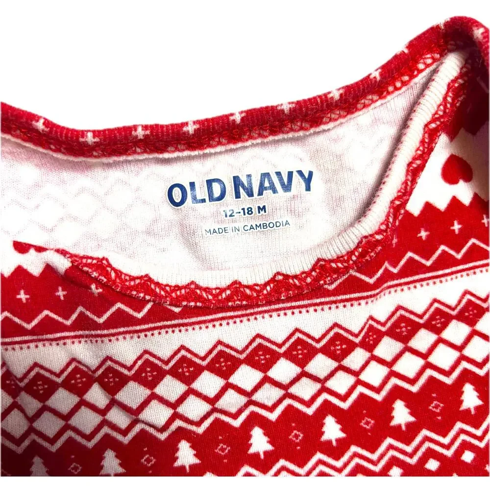 Old Navy bodysuit onesie 12-18m Christmas holiday tree hearts sweater pattern